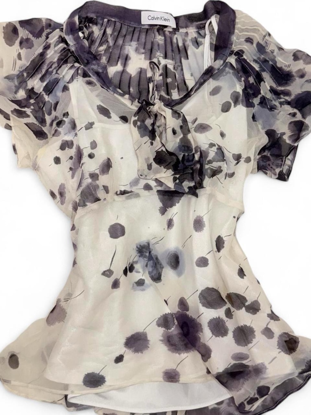 Vintage Calvin Klein Cream Sheer Floral Blouse